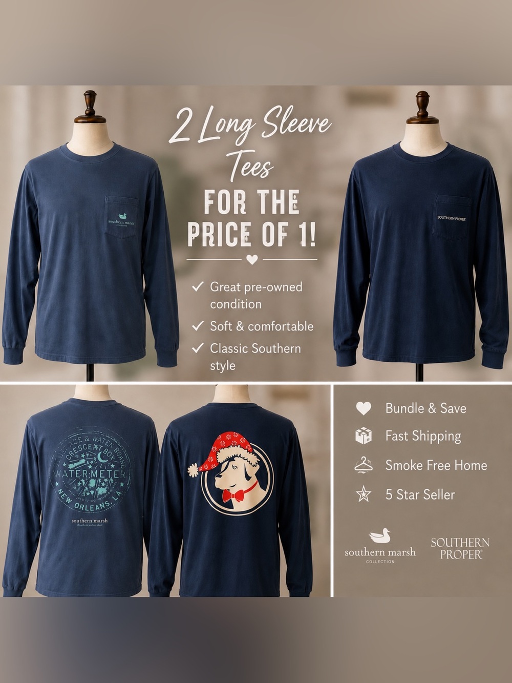 Southern Marsh Navy Long Sleeve Tee with Back Graphic